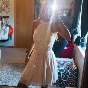 Blush formal dress w/ oval back, and rhinestones